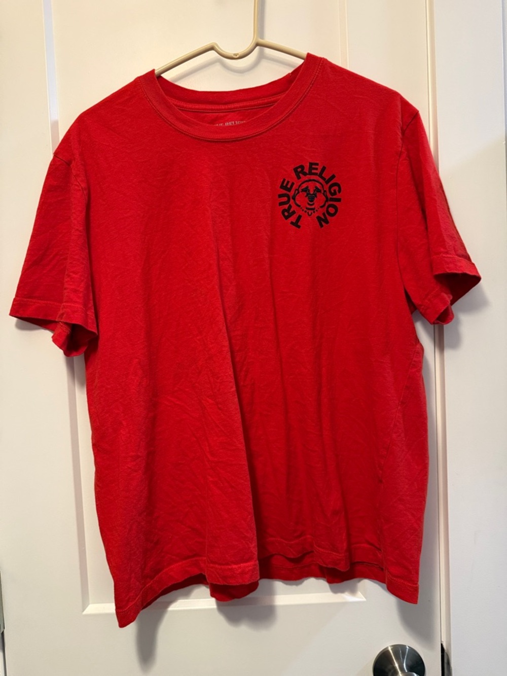 True Religion Mens Puff Buddha Red Crew Neck Tee Size L